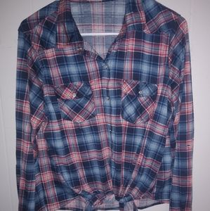 Red and Blue Plaid Tie-Front Shirt